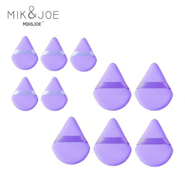 mik&joe 10pcs/Set Powder Puff, 5pcs Large Powder Puffs & 5pcs Mini Powder Puffs, Made Of Ultra Soft Velvet For Contouring, Eyes And Corners, Powder Foundation Mixing Container.