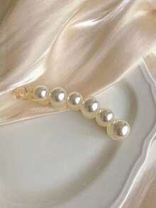 Faux Pearl And Fish Tail Banana Hair Clips, Oversized Hair Claw Hair Clips With Faux Pearls, For Ponytail Hairstyles, Hair Claws, Hair Slide, Hair Barrettes, School Stuff, Pearl Hair Accessories, Head Accessories - Multicolor - View 6