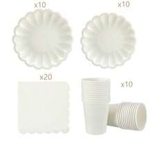 10 st/20 st/40 st/50 st, beige vågiga papperstallrikar, koppar och servetter, solfjäderformad papperstallrik 9 tum 7 tum snäckskalkant engångsmatbricka pappersmugg pappershandduk födelsedag bröllopsfest dekoration () mors dag present bröllop födelsedagsfesttillbehör daglig picknick campingbricka - Beige - Visa 4