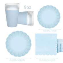 10pcs/20pcs/40pcs/50pcs, Blue Scalloped Paper Plates,Cups And Napkins Set,Fan Shaped Paper Plate 9 Inch 7 Inch Shell Edge Disposable Dinner Tray Paper Cup Paper Towel Birthday Wedding Party Decoration (Light Blue) Mother's Day Gift Wedding Birthday Party Supplies Daily Picnic Camping Tray - Blue - View 4