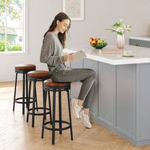 Swivel Bar Stools Set Of 2, 30" Counter Height Bar Stools With Upholstered PU Leather Cushion, Backless Round Kitchen Barstools With Metal Frame For Kitchen Home Bar, Bar Stools Set Of 4,Adjustable Swivel Barstools, Faux Leather Bar Chairs,Upholstered Counter Height With High Backrest For Kitchen Island - 棕色 - 查看 8