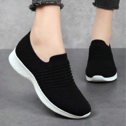 Zapatos deportivos casuales de punto ligeros con cordones en blanco y negro para mujeres, zapatillas deportivas de plataforma retro, zapatos calcetín sin cordones, zapatos de enfermera