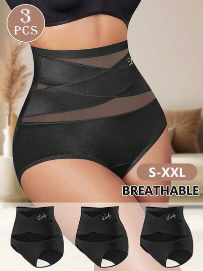 3 件装高腰女士三角裤，塑身收腹裤