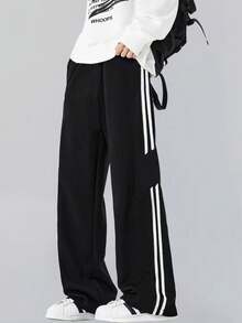 1pc Men's Loose Fit Casual Sweatpants, Suitable For Daily Commute, Sports Training, Running, Outdoor Hiking, Fitness, Jogging, Workout, Versatile Straight Leg Striped Pants , Fall