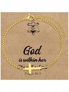 1 件女士十字架仿珍珠青瓷串珠手链套装，时尚西部牛仔风格十字架串珠手链叠戴套装，时尚珠宝礼品，信仰礼品，基督教礼品，友谊礼品