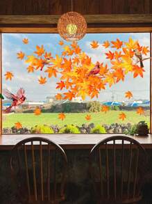 1 pièce Autocollants de fenêtre pour la décoration d'automne à la maison, avec série de petits oiseaux dessinés à la main et de branches, y compris un cardinal, des feuilles d'érable doré, un bulbul, un perroquet, des branches de moineaux. Autocollants statiques pour la chambre, le salon, la cuisine, la salle de bain, l'armoire