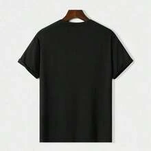 Real Man~Men's Letter Star Print Round Neck Tee, Street Fashion Casual Short Sleeve T-Shirt For Daily Wear, Menswear Top BlackFather's Day Pride Month  4th Of July 	   Present Gift Crewneck Minimalist Streetwear - 黑色 - 查看 2
