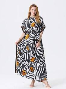 1 set nouveau Couvre-plage imprimé zèbre en faux soie pour femmes au printemps/été, écharpe en mousseline de soie convenant pour les voyages et l'usage quotidien