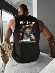 Men's Casual Creative Slogan Graphic Print Tank Top - Black - View 1