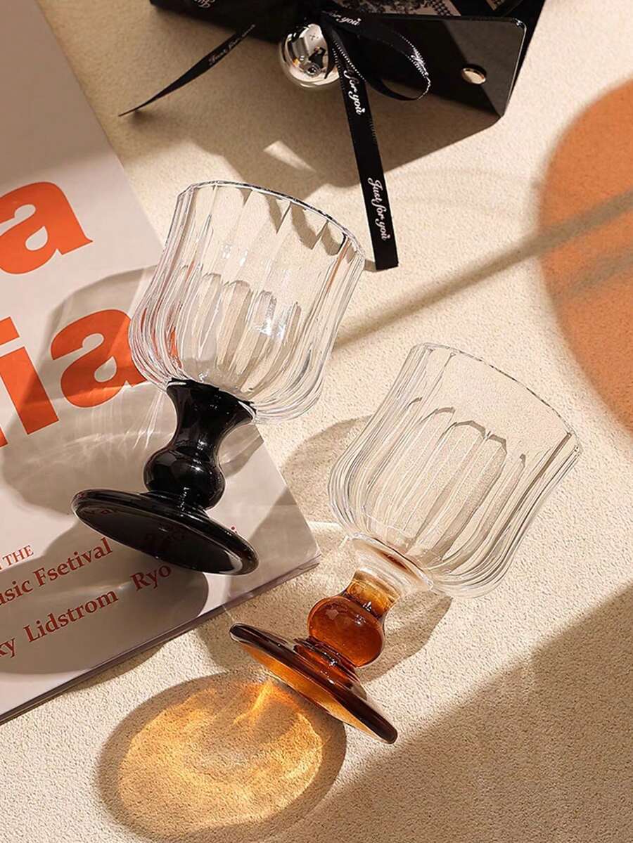 1 pieza Copa de vino francesa vintage y lujosa con pliegues, copa de champán de tallo alto para decoración del hogar, cenas familiares, fiestas de cumpleaños, ideal para Halloween, Navidad, regalos de cumpleaños - Multicolor - Ver 1