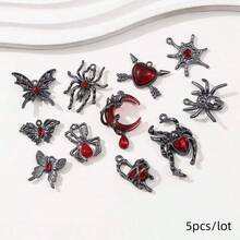 5pcs/10pcs Random Y2K Dark Sweet & Spicy Series Moon, Spider, Butterfly DIY Earrings, Necklaces, Keychains & Accessories - Red-10pcs - View 8