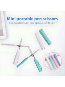 2-In-1 Foldable Scissors, Creative Stationery, Mini Folding Student Art Scissors, Portable Multifunctional Office School Supplies - Compact Pen-Style Design, Ideal For Students And Crafters, Available In Orange, Light Green, White, Pink, Blue - Multicolor - View 3