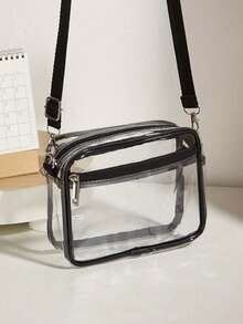 1 件轻质透明斜挎包，拉链开合，无衬里，PVC 材质，时尚白领上班族大学、工作、商务、通勤、办公室、周年纪念、生日礼物、情人节礼物、礼物、透明、透明防水包，适合女士、夏季、度假和海滩，非常适合音乐节 - 彩色 - 查看 1