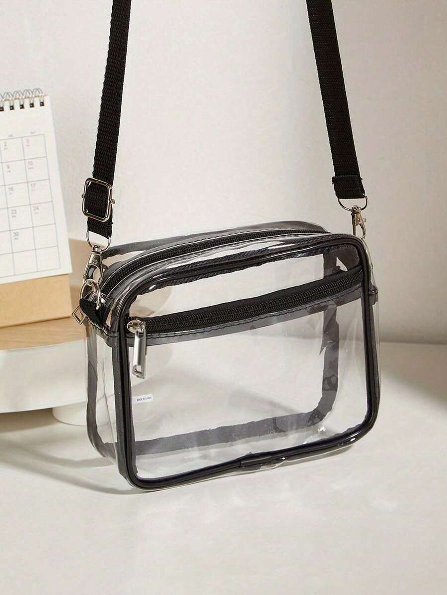 1 件轻质透明斜挎包，拉链开合，无衬里，PVC 材质，时尚白领上班族大学、工作、商务、通勤、办公室、周年纪念、生日礼物、情人节礼物、礼物、透明、透明防水包，适合女士、夏季、度假和海滩，非常适合音乐节 - 彩色 - 查看 1