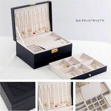 Large PU Leather Jewelry Organizer Storage Case With Two Layers Display For Earrings Bracelets Rings And Watches Black - Black-01 - View 3