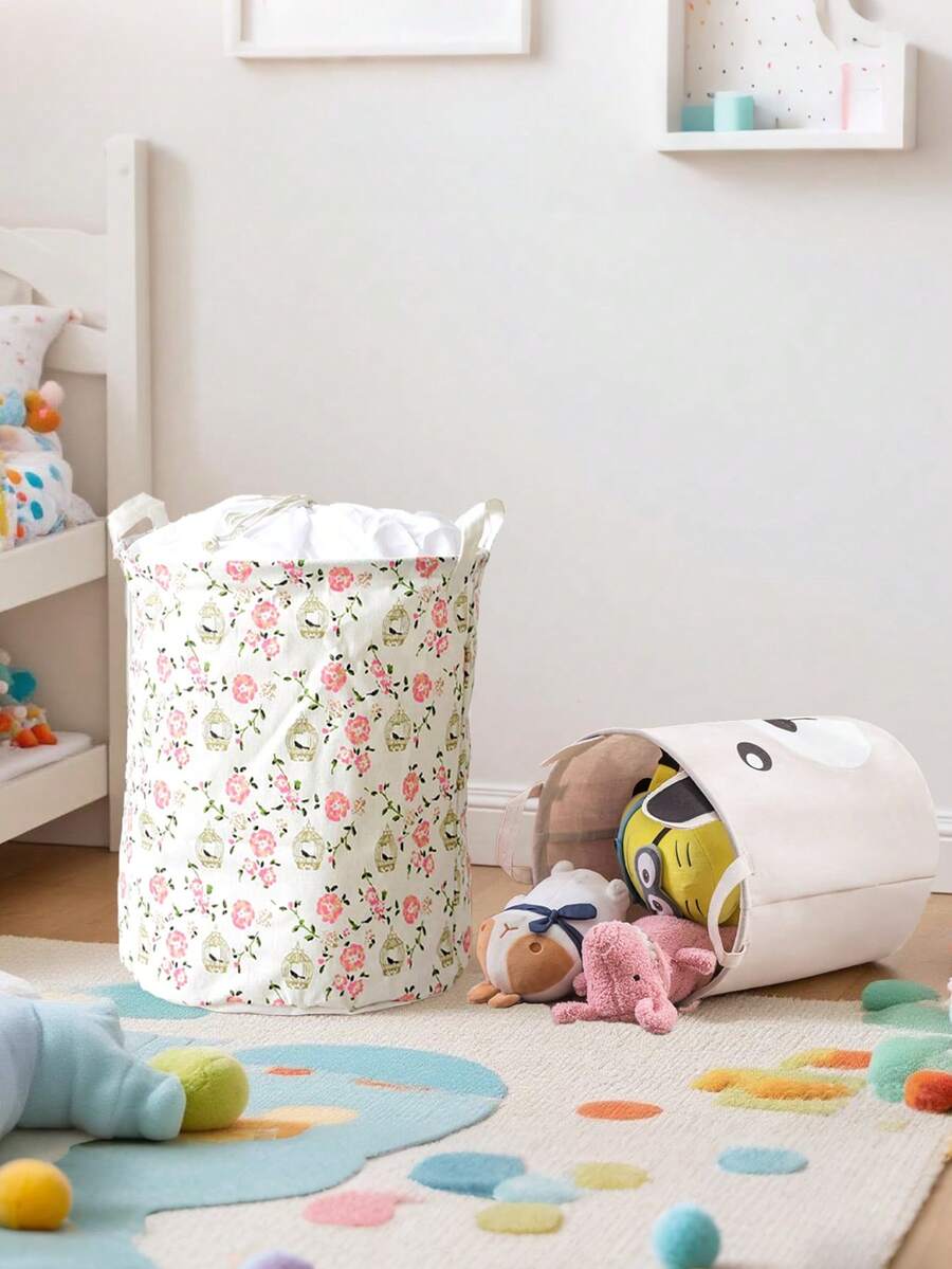 1 件花朵印花/卡通图案带耳朵洗衣篮，家用折叠脏衣篮，娃娃收纳桶，洗衣篮，家庭整理和存储用品，适用于浴室卧室客厅宿舍，家庭装饰袋，学校用品，学校用品，宿舍必需品，衣服整理器，衣柜整理和存储