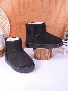 Autumn/Winter New Kids Snow Boots, Mid-Large Children Flat Shoes, Plush Thick Sole Boys Warm Boots, Toddler Short Booties - Black - View 9