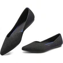 Womens Flat Shoes Classic Pointed Toe Flats Knitted Dress Shoes Soft Comfortable Dressy Flats Women - 6042黑色 - 查看 1