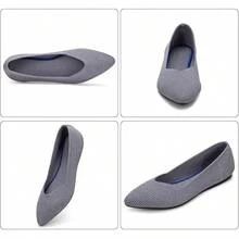 Womens Flat Shoes Classic Pointed Toe Flats Knitted Dress Shoes Soft Comfortable Dressy Flats Women - 灰色條紋 - 查看 4