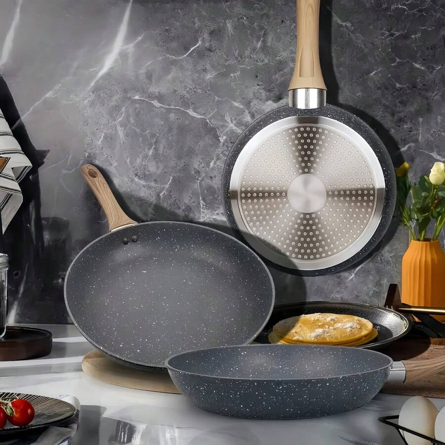 7/9.5/11英寸不粘煎锅，家用厨房炒菜用具，可机洗，隔热手柄设计，适用于电磁炉，采用复合锅底