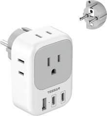 Adaptador Europeo Viaje, Universal Europa Adapter con 4 Salidas CA, Cargador Tipo C con 3 USB (2 USB C), Travel Essentials Americano/México a Europea para Italia, España, Francia - Tipo F/F - Alemania - Ver 11