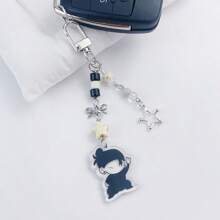 1pc Gojo Creative Star Phone Case Beaded Hanging Chain, Keychain Hanging Item Personalized Versatile Phone Chain, Car Hanging Fashion, Black And White Surrounding Fashion Creative Acrylic Beaded Phone Case Chain, Card Book Hanging Rope Camera Chain Valentine's Day Valentines School Cartoon