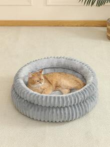 1pc Soft & Comfortable Washable Round Cat Bed, Suitable For Small, Medium & Large Cats And Dogs, All Season Use - Grey - View 5