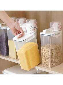 Airtight Jar With Measuring Cup Food Organizer Grocery Rice 2L - 無色 - 查看 1