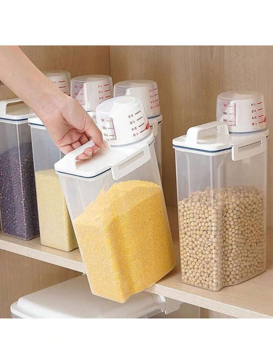 Airtight Jar With Measuring Cup Food Organizer Grocery Rice 2L - 無色 - 查看 1