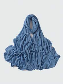 1条女士纯色褶皱休闲围巾，弹力透气针织小长围巾，可作头巾、披肩，保暖防晒，适合搭配连衣裙