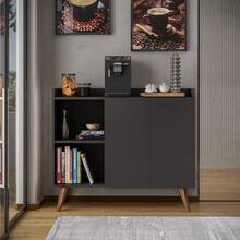 Sideboard With 2 Doors, Shelves And Solid Wood Legs – Modernist Style, Ideal For Dining Room, Kitchen Or Elegant Decor - màu đen - Xem 2