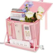 Retyion Bedside Caddy Bedside Storage Organizer Bedside Organizer With Power Strip Holder And 2 Adjustable Straps For Home Bunk Bed Dorm Sofa (Pink) - 粉色 - 查看 1