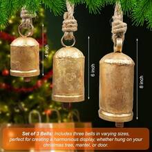 Set Of 3 Large Rustic Gold Christmas Bells For Decorations Ideal For Door Hanging Stairs Walls - Large - View 3