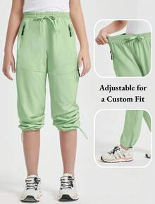EXARUS Girls Jogger Hiking Pants Waterproof Kids Sports Quick Dry Lightweight Zipper Pockets High Waist 6-14 Years - Xanh nhạt - Xem 5