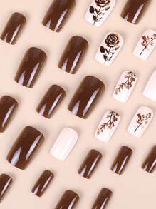 Zestaw 24 elementów do zdobienia paznokci w kolorze brązowej róży