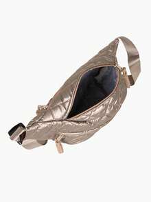 新款女士时尚绗缝斜挎包，多功能胸包/腰包 - 金色 - 查看 5