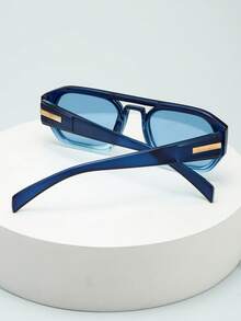 1 件男士复古双桥框架高品质奢华简约时尚眼镜，适合驾驶、旅行、休闲、户外、运动、日常使用 - 漸藍框藍片 - 查看 4