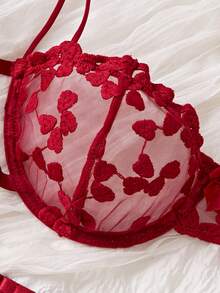 Bộ đồ lót lưới thêu gợi cảm cho nữ - Màu Đỏ Sâu - Xem 4