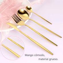 Juego De Cubiertos De 24 Piezas Cuchillo,Tenedor Y Cuchara,Juego De Cubiertos Para 6 Personas,Cubiertos Acero Inoxidable De 24 Piezas Incluye Cuchillos,Tenedores,Cucharas Espejo Pulido,Juego De Cubierto Para Cocina, Restaurante,Hotel,Apto Para El Lavavajillas (oro) - Dorado - Ver 10