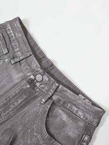 GLOURI Y2K Metallic Silver Cargo Jeans - High Waist Baggy Straight Leg Pants W/ Stretch With Multi-Pockets | Streetwear Festival Pants For Night Out And Weekend Vibes - Bạc - Xem 9