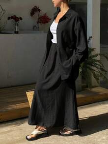 Women's Beach Vacation Casual Solid Color Loose Shirt Dress Set