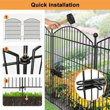 Decorative Garden Fence Animal Barrier With Gate, Dog Rabbit Fencing Arched Rustproof Metal No Dig Pet Outdoor Garden Fence For Yard, Patio, Flower Bed - 黑色 - 查看 3