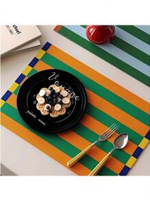 Nordic Dopamine Patterned PU Placemats, Waterproof, Oil-Resistant, Easy To Clean, Cute Girls Style, Heat Insulation Mat, Coasters For Dining Table