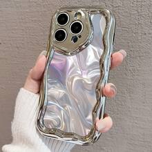 Funda para teléfono 1 pieza Esta es una funda para teléfono de nuevo diseño con un elegante patrón de ondas, adecuada para 16 Pro, 16 Plus, 16 Pro, 16 y 15, 14, 13, 12, 11. Cuenta con recortes de lentes precisos y está hecha de material TPU a prueba de golpes. - Plateado - Ver 2