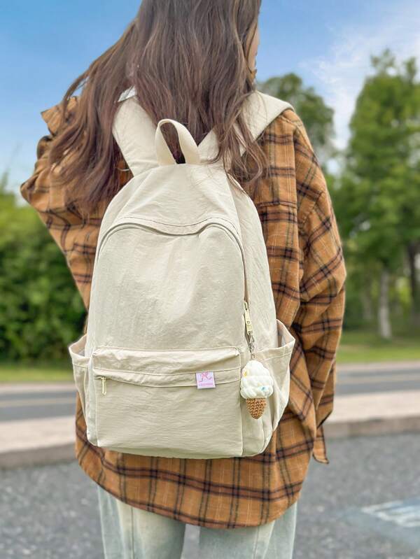 Peach Tree Casual Unisex Backpack, Solid Color Lightweight Daypack, Large Capacity Multi-Pocket College School Bag, Functional Laptop Backpack For Travel, Gym, Business, Holiday, Christmas Gift