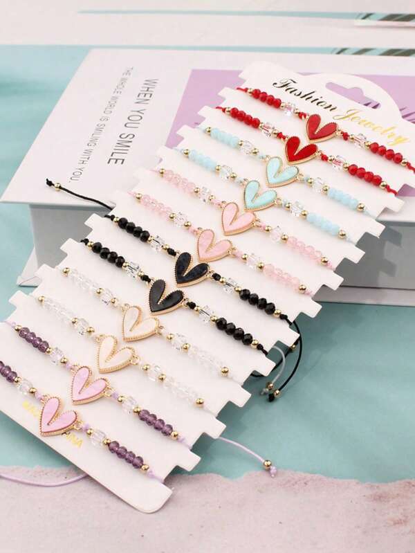 Pulsera tejida a mano con forma de corazón, adecuada como regalo para mujeres. También se puede comprar en colores individuales. Conjunto de pulseras para mujer, accesorio de moda para el Día de la Madre, Día del Padre, San Valentín, Acción de Gracias, etc. Pulsera encantadora y linda, adecuada para usarla o regalarla a amigas, novias, parejas o madres.