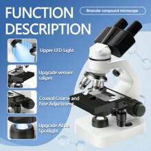 Microscopio compuesto binocular con 4 objetivos, aumento de 40X a 2500X, actualizado con luces LED superior e inferior, incluye oculares y accesorios de observación, microscopio de sobremesa con armazón de metal para experimentos científicos
