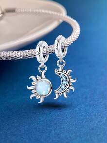 1 buc la modă 925 Sterling Silver Sun, Moon și Stele pandantiv cu două capete pentru brățări de femei brățări brățări DIY bijuterii confecționare și ținută zilnică asortată bijuterii decorare pentru fete înapoi la școală