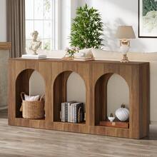 LITTLE TREE 70.9" Console Table With Storage, Wood Entryway Entry Table With 3 Arched Shelves For Foyer, Hallway, Living Room, Behind Couch Sofa, Narrow Long, Brown - 棕色 - 查看 3
