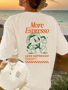 Koszulka Plus Size More Espresso Coffee Club z nadrukiem graficznym, okrągłym dekoltem i krótkim rękawem, damska, letnia, na co dzień